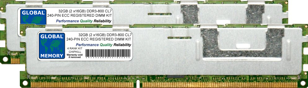32GB (2 x 16GB) DDR3 800MHz PC3-6400 240-PIN ECC REGISTERED DIMM (RDIMM) MEMORY RAM KIT FOR IBM/LENOVO SERVERS/WORKSTATIONS (4 RANK KIT CHIPKILL)